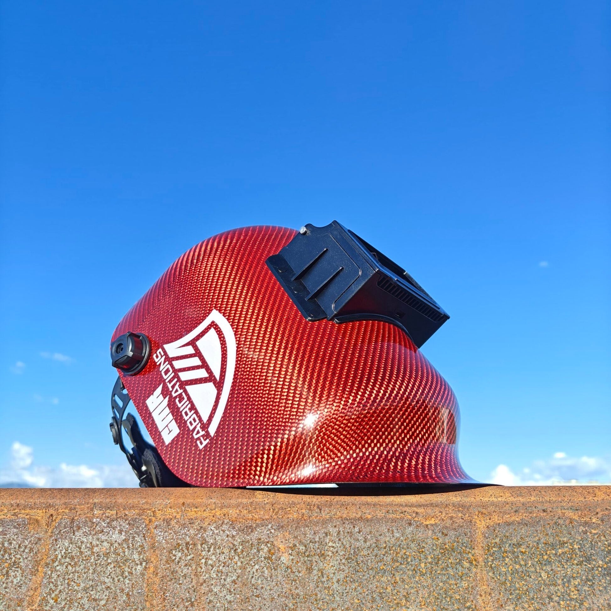 CMR Fabrications Pipeliner sugar scoop Carbon Fiber Welding Red Carbon Front Right Flipup Outdoor