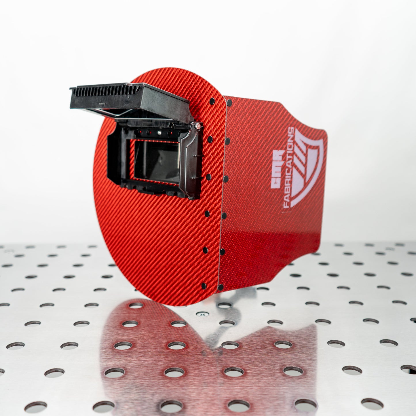CMR_Pancake_WeldingHood_Gen2_Red_Flip-Up_Open_34View