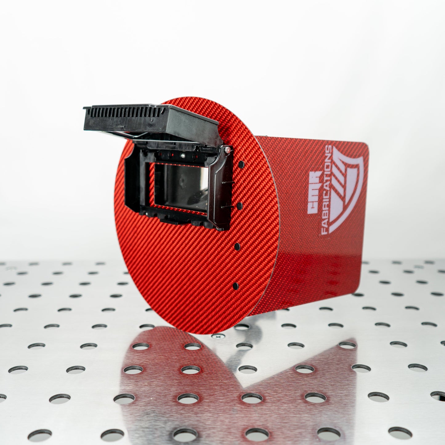 CMR_Pancake_WeldingHood_Mini_Red_Flip-Up_Open_34View