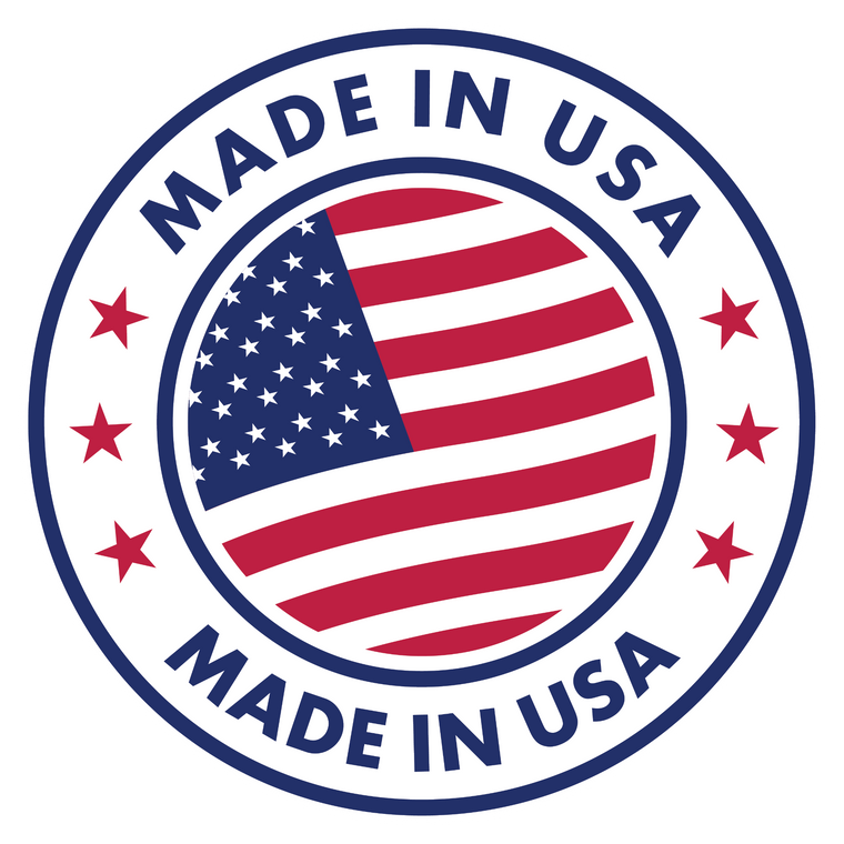 Circular logo with 'Made in USA' text and American flag in the center on a white background.