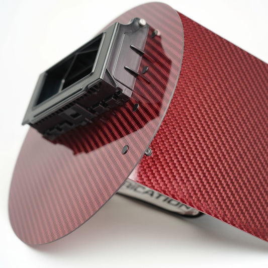 Carbon fiber product with a visible brand name on a white background